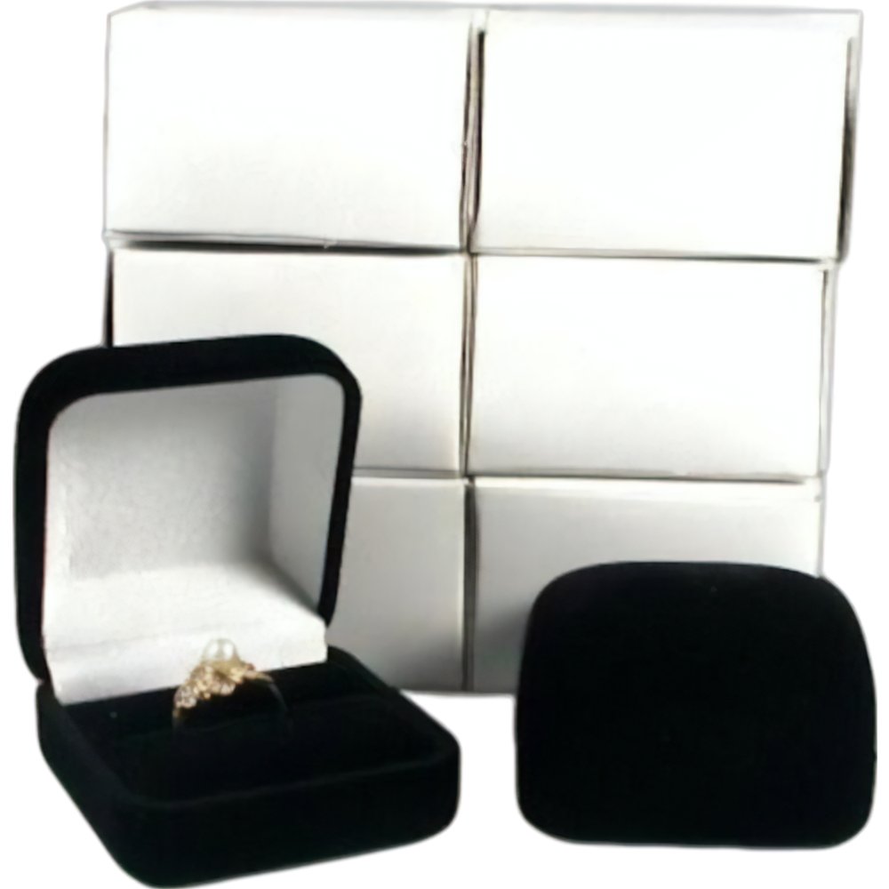 FindingKing 6 Black Flocked Square Ring Gift Boxes Jewelry Displays ...