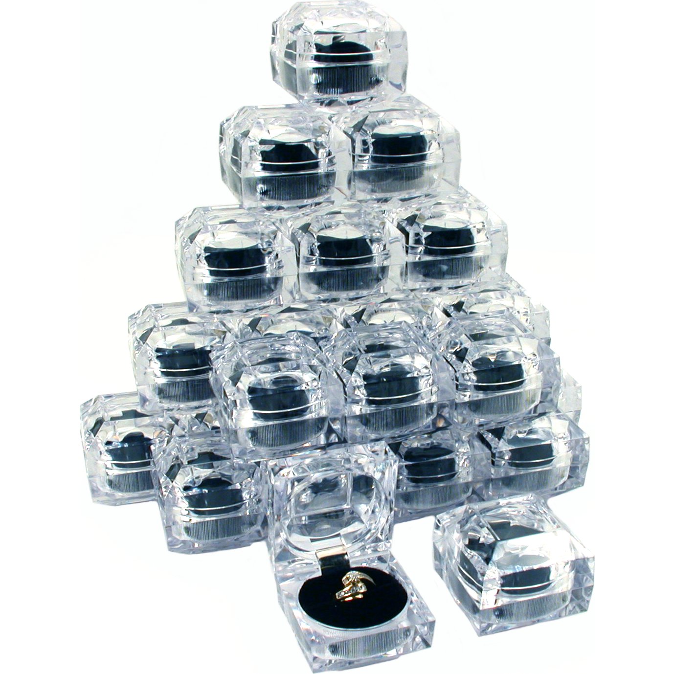 24 Clear Crystal Ring Gift Boxes 1 7/8&#x22;