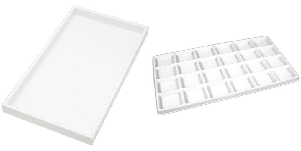3 White Plastic Stackable Jewelry Display Trays w/ White 24-slot Tray Inserts