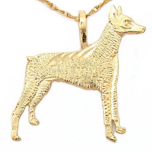 14K Gold Doberman Pinscher Charm 18&#x22; Chain Jewelry