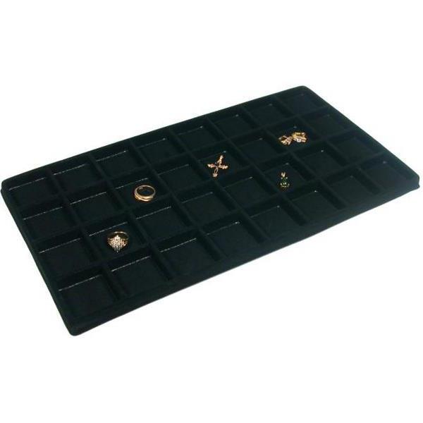 Black Jewelry Display Case (Removable Magnetic Lid) w/ Blck 32-slot Plastic Tray