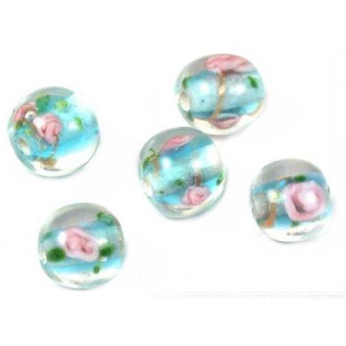 5 Aqua Lampwork Beads Flowers Beading Jewelry 10mm