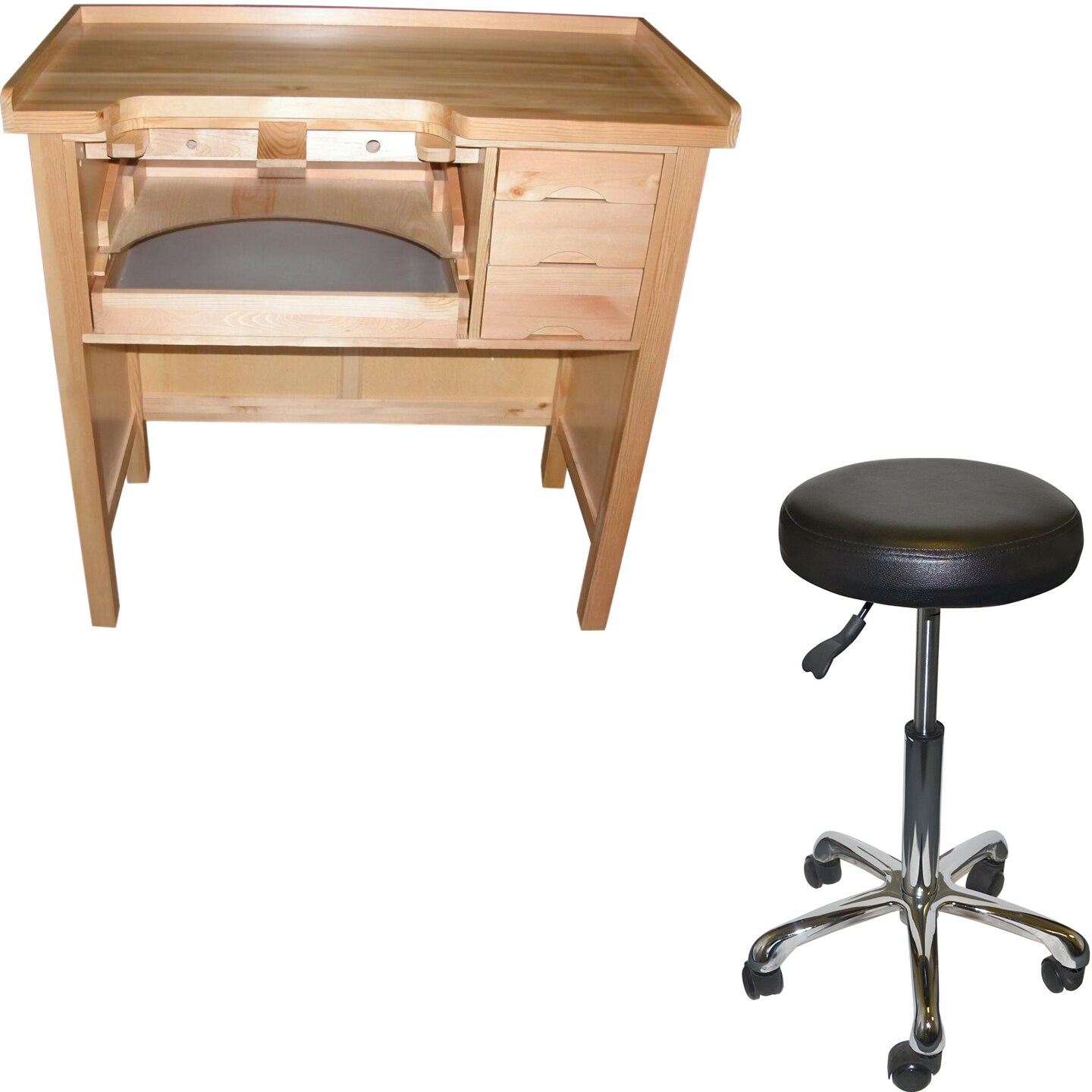 Jewelers Work Bench w/ Metal Pan 3 Drawer Workbench Adjustable Stool Kit 2 Pcs