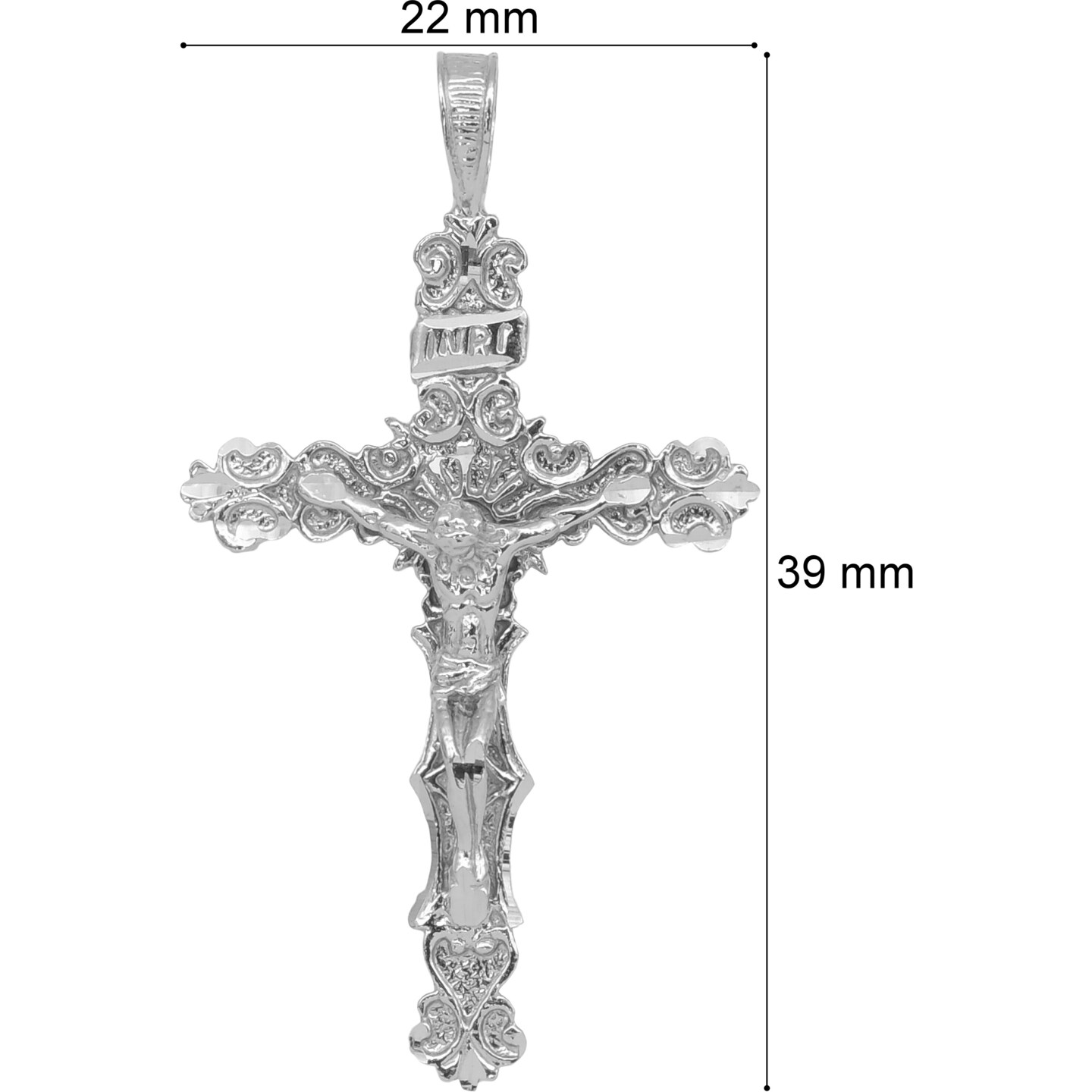 14K White Gold INRI Crucifix Charm Religious Jewelry