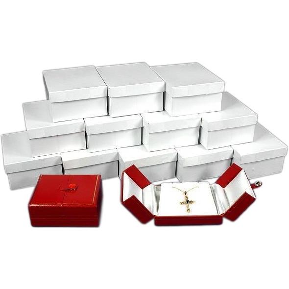 12 Leather Pendant Earring Boxes Red Snap Lid Display