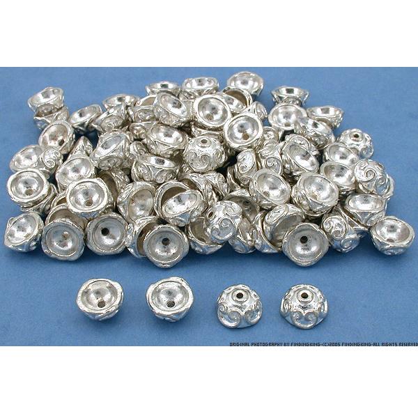 Bali End Bead Caps Silver Plated Parts 9.5mm Approx 100