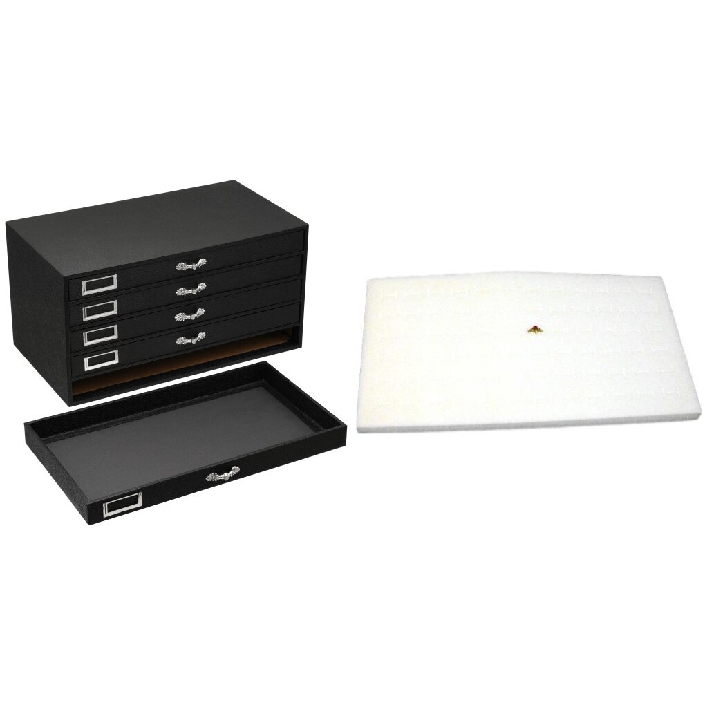Black FindingKing 5-Drawer Jewelry Case w/ 5 White 72-slot Foam Ring Display Pads