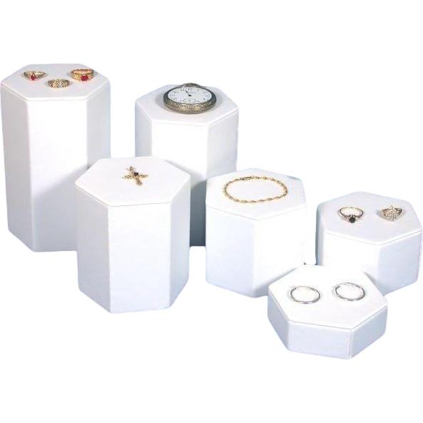 6 White Leather Jewelry Risers Tall Showcase Display