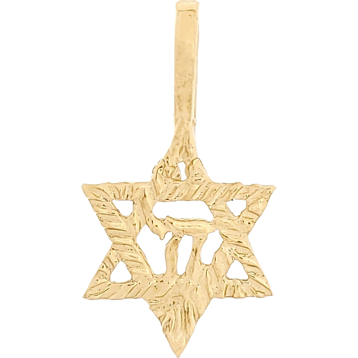 Star of David &#x26; Chai Charm 14k Gold 14.5mm