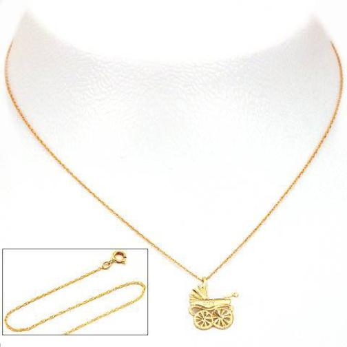 14K Gold Baby Carriage Charm 18&#x22; Chain Jewelry