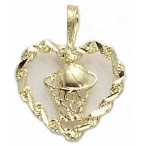14K Gold BASKETBALL &#x26; HOOP IN ROPE HEART