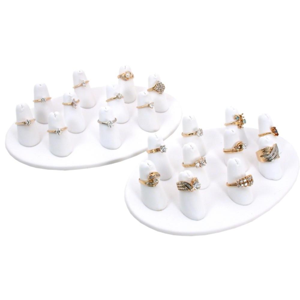 2-10 White Leather Finger Ring Display Jewelry Showcase