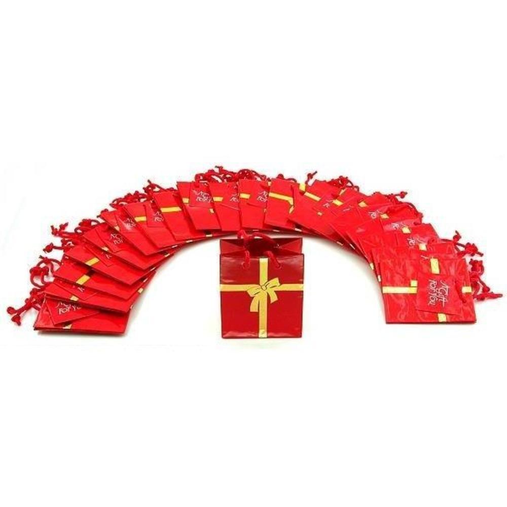 20 Red Tote Bags Gold Bow Shopping Gift Display 3&#x22;