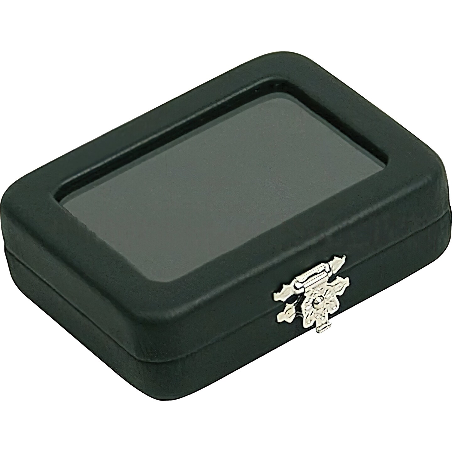 Black Leather Glass Top Gem Box Loose Stone Jewelry Case Display with Clasp