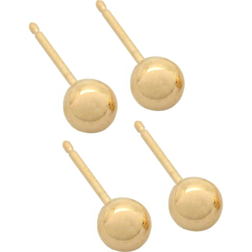 4 14K Yellow Gold Earrings Ball Stud Piercing Jewelry