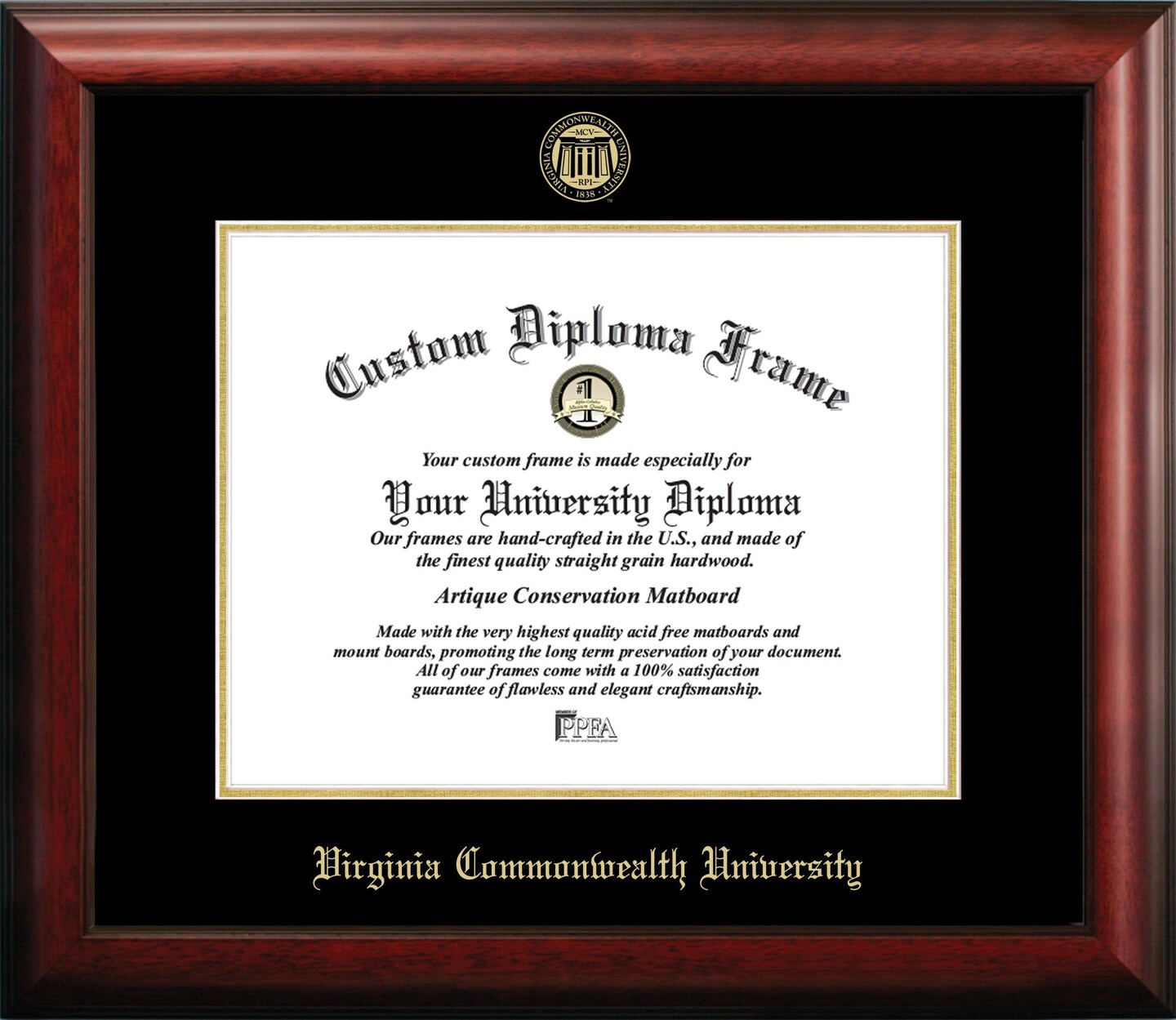 Virginia Commonwealth University 14w x 11h Gold Embossed Diploma Frame