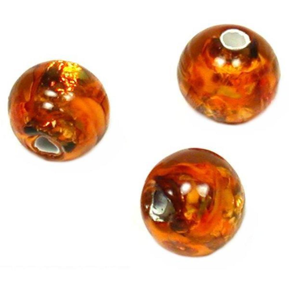 Lampwork Round Silver Foil Glass Beads Orange 6mm 3Pcs
