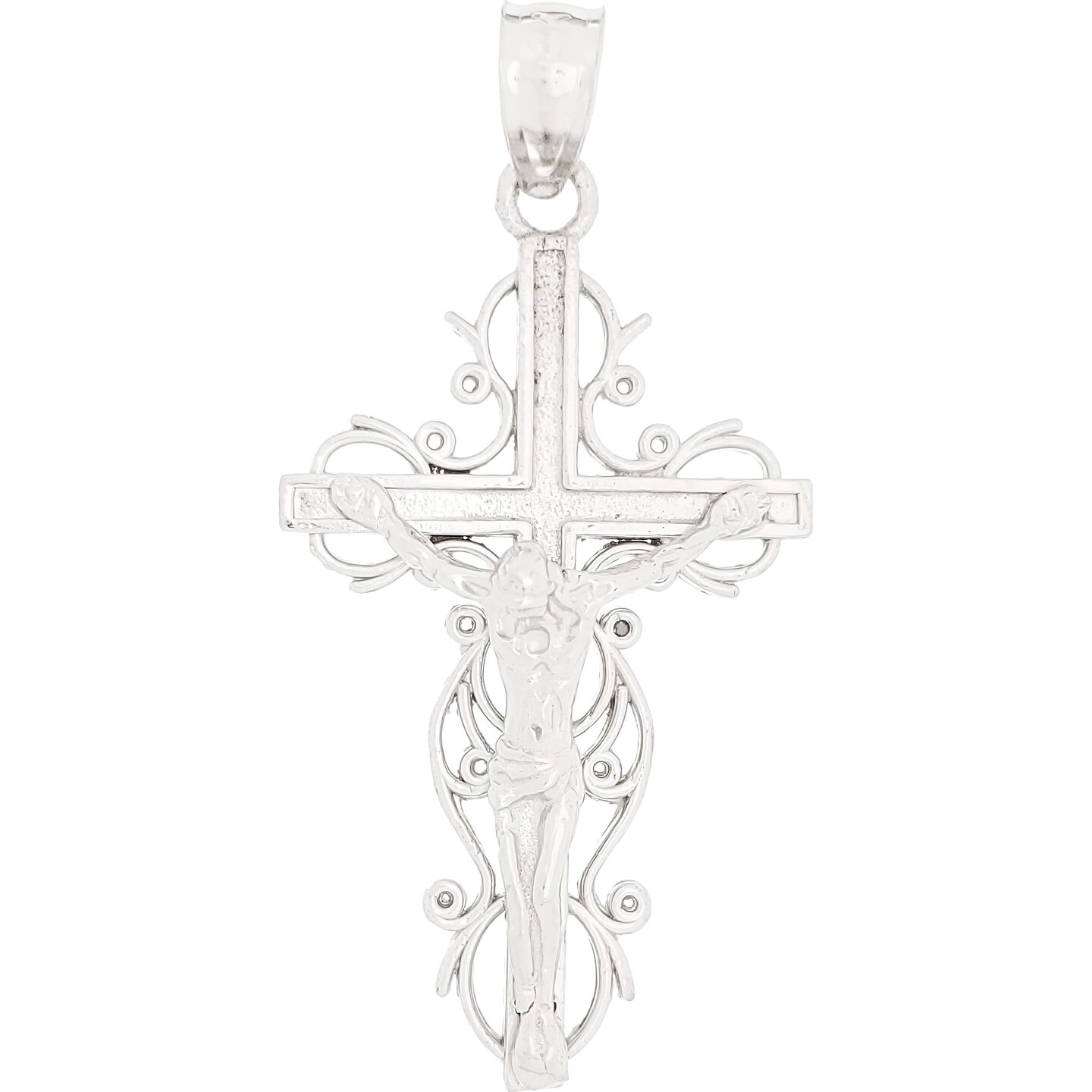 14K White Gold Crucifix Charm 18&#x22; Chain Jewelry