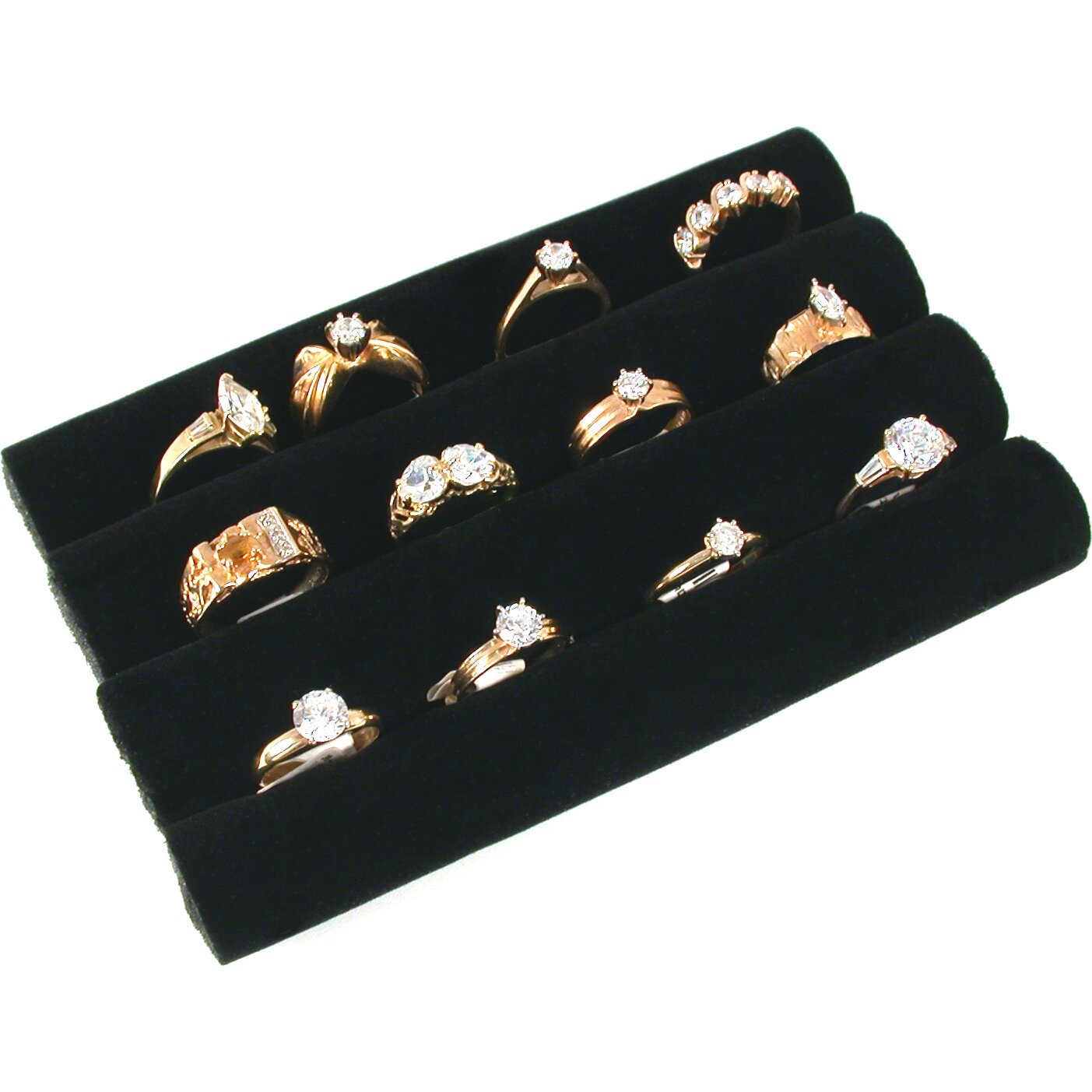Gray Flocked Jewelry Tray Inserts 4 Slot &#x26; 16 Slot W/ Velvet Ring Pad Kit 12 Pcs