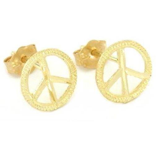 14K Gold Peace Sign Earrings 9mm