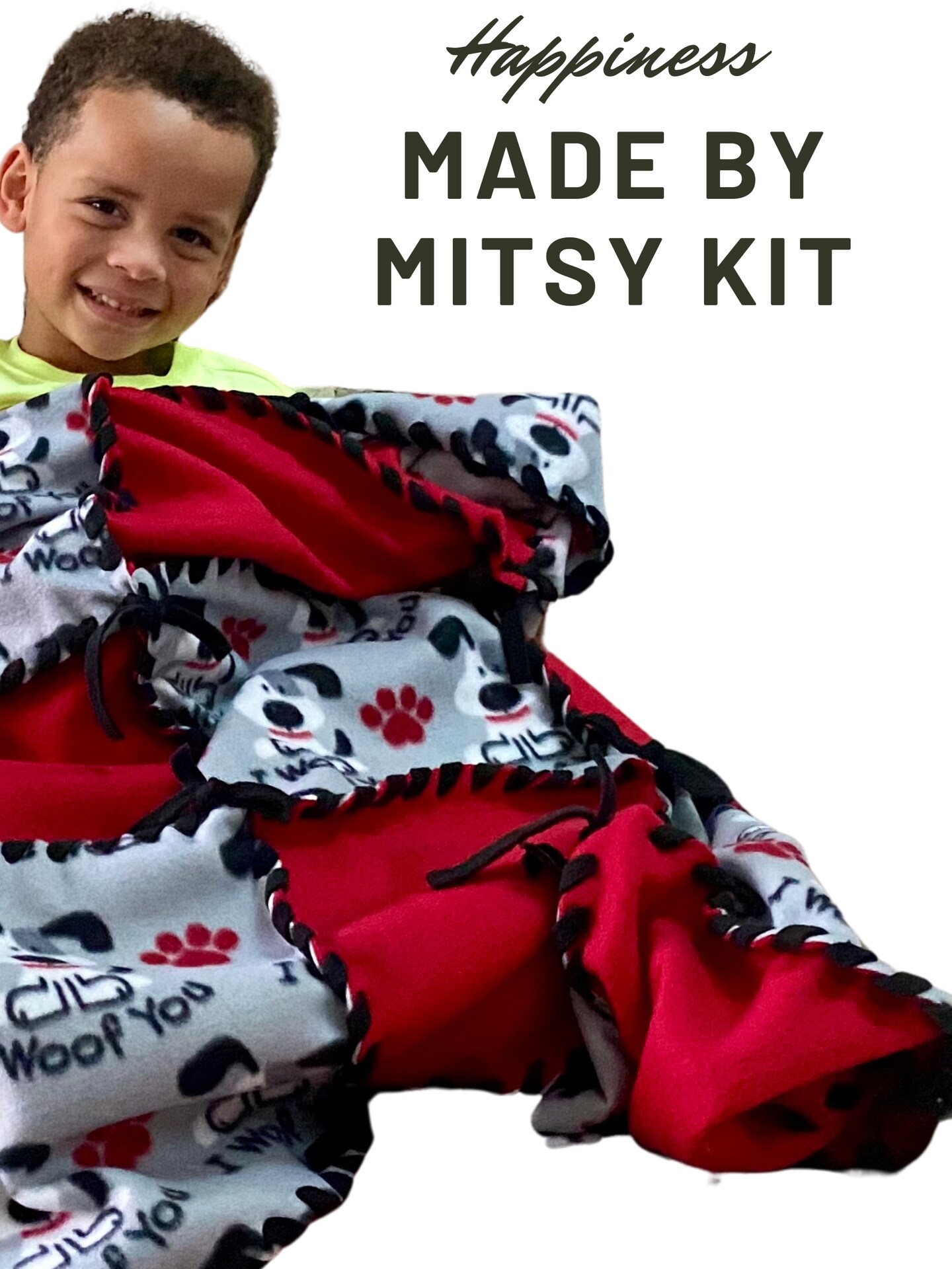 Make Your Own 40" Fleece Blanket Kit Activity for Elderly, Low Vision, Dementia, Blind & Child Friendly, Simple Lacing, Plastic Needle, I Woof You Pattern (Red, White, Gray)
