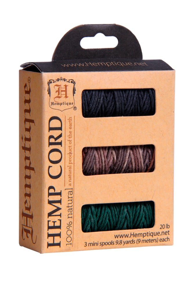 Hemptique 1mm #20 Hemp Cord 3-Pack Mini Spools Eco Friendly Sustainable Naturally Grown Jewelry Bracelet Making Paper Crafting Scrapbooking Bookbinding Mixed Media Crocheting Macrame Seasonal Holiday Gift Wrapping Outdoor Gardening