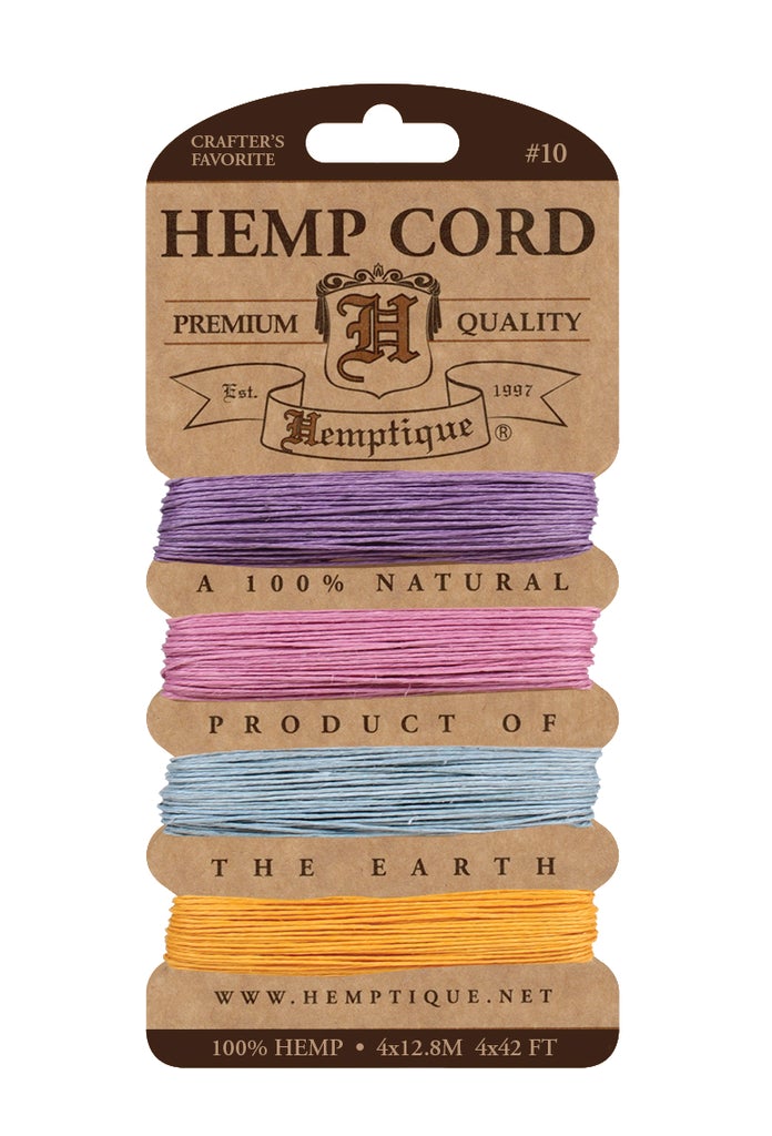 Hemptique 0.5mm #10 Hemp Cord Card Set Eco Friendly Sustainable Naturally Grown Jewelry Bracelet Making Paper Crafting Scrapbooking Bookbinding Mixed Media Crocheting Macrame Seasonal Holiday Gift Wrapping Outdoor Gardening