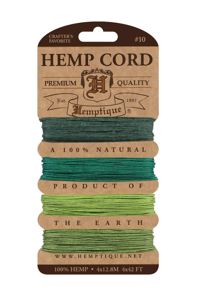 Hemptique 0.5mm #10 Hemp Cord Card Set Eco Friendly Sustainable Naturally Grown Jewelry Bracelet Making Paper Crafting Scrapbooking Bookbinding Mixed Media Crocheting Macrame Seasonal Holiday Gift Wrapping Outdoor Gardening