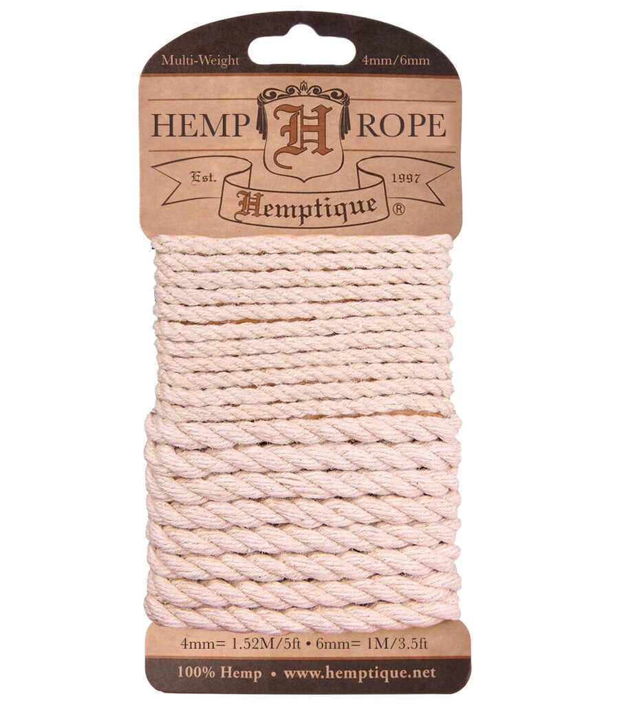 Hemptique Multi-Weight Twisted Hemp Rope Cards Eco Friendly Sustainable Naturally Grown Jewelry Bracelet Making Paper Crafting Scrapbooking Bookbinding Mixed Media Crocheting Macrame Seasonal Holiday Gift Wrapping Outdoor Gardening