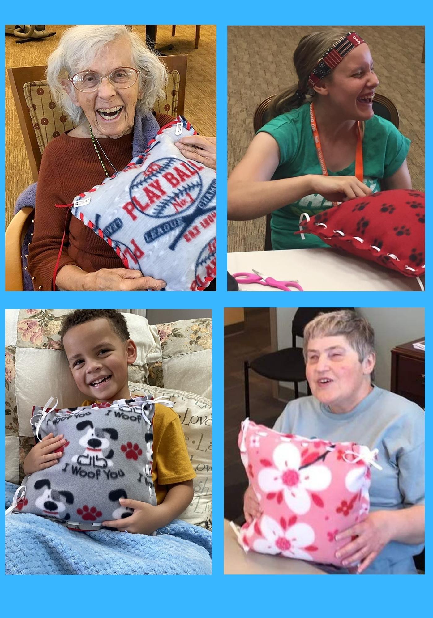 Make Your Own Fleece Pillow Kit for Elderly, Low Vision, Blind, Dementia and Child Friendly, Grosgrain Ribbon, Needle & Insert Included, Pink & Purple Unicorn