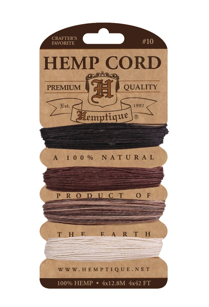 Hemptique 0.5mm #10 Hemp Cord Card Set Eco Friendly Sustainable Naturally Grown Jewelry Bracelet Making Paper Crafting Scrapbooking Bookbinding Mixed Media Crocheting Macrame Seasonal Holiday Gift Wrapping Outdoor Gardening