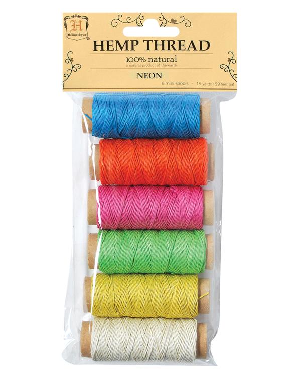 Hemptique Hemp Thread 2-ply 6pc Mini Spool Bag Set Eco Friendly Sustainable Naturally Grown Jewelry Bracelet Making Paper Crafting Scrapbooking Bookbinding Mixed Media Crocheting Macrame Seasonal Holiday Gift Wrapping Outdoor Gardening