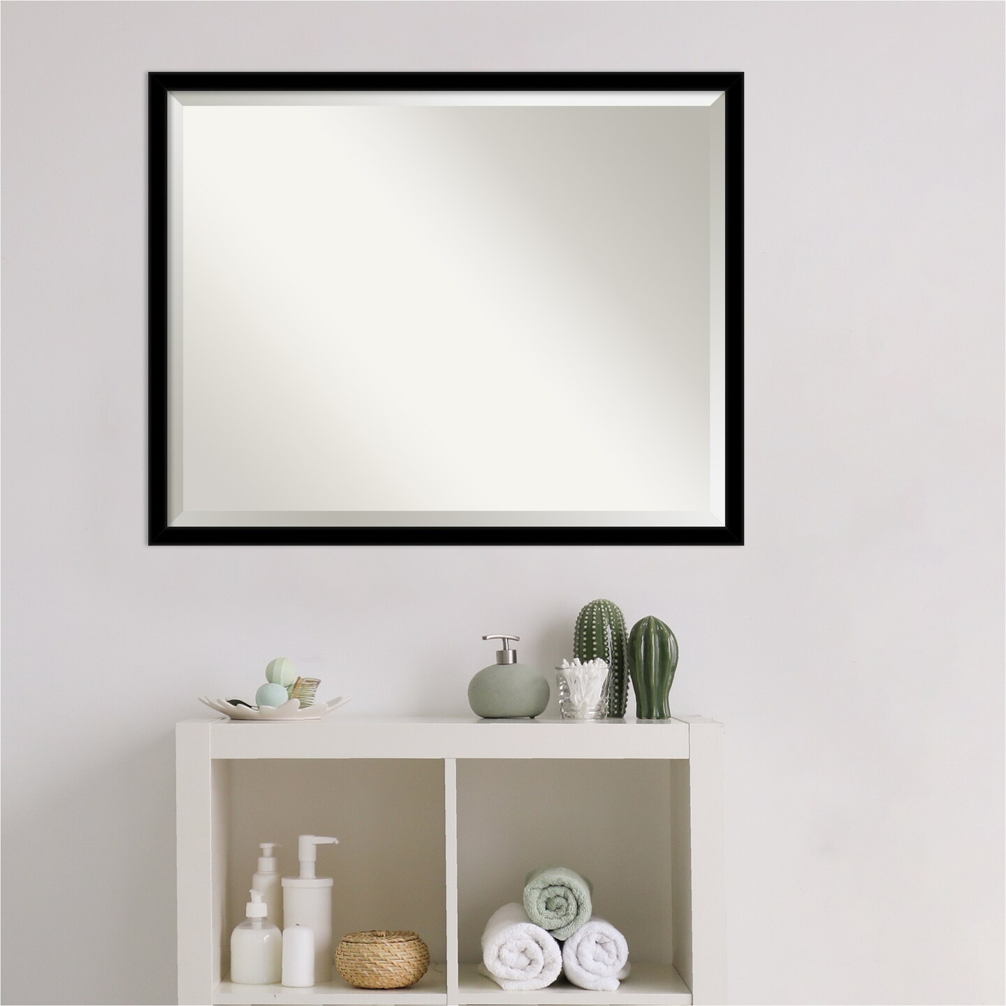 Beveled Bathroom Wall Mirror, Jet Frame