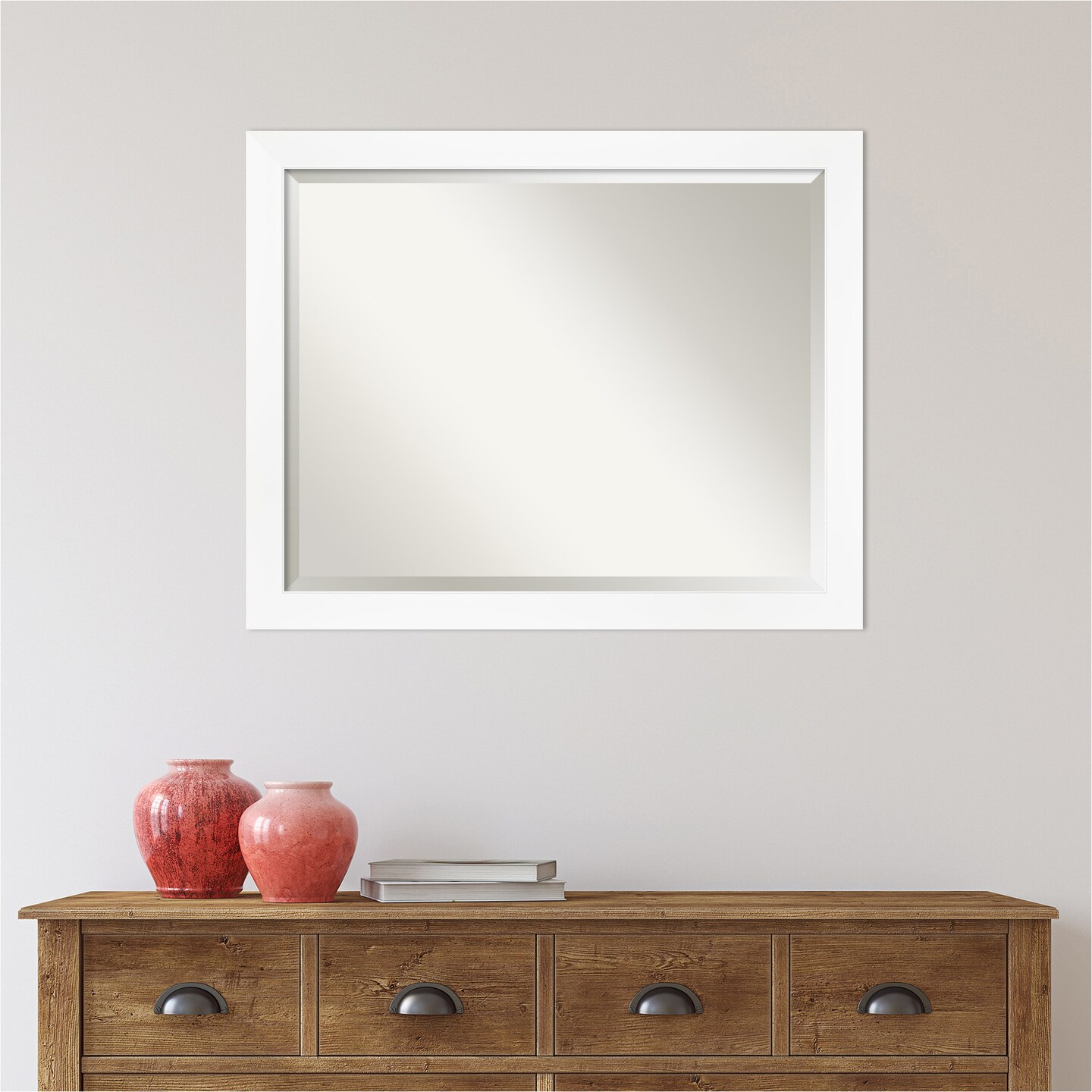 Beveled Bathroom Wall Mirror, Cabinet White Narrow Frame