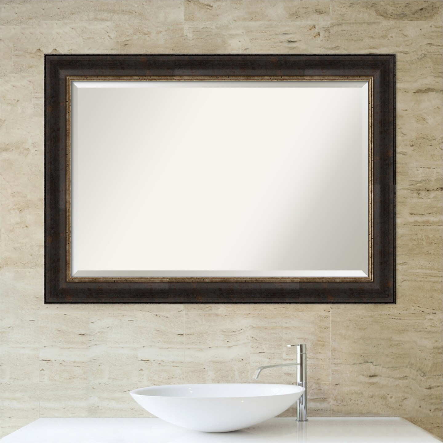 Beveled Bathroom Wall Mirror, Varied Black Frame