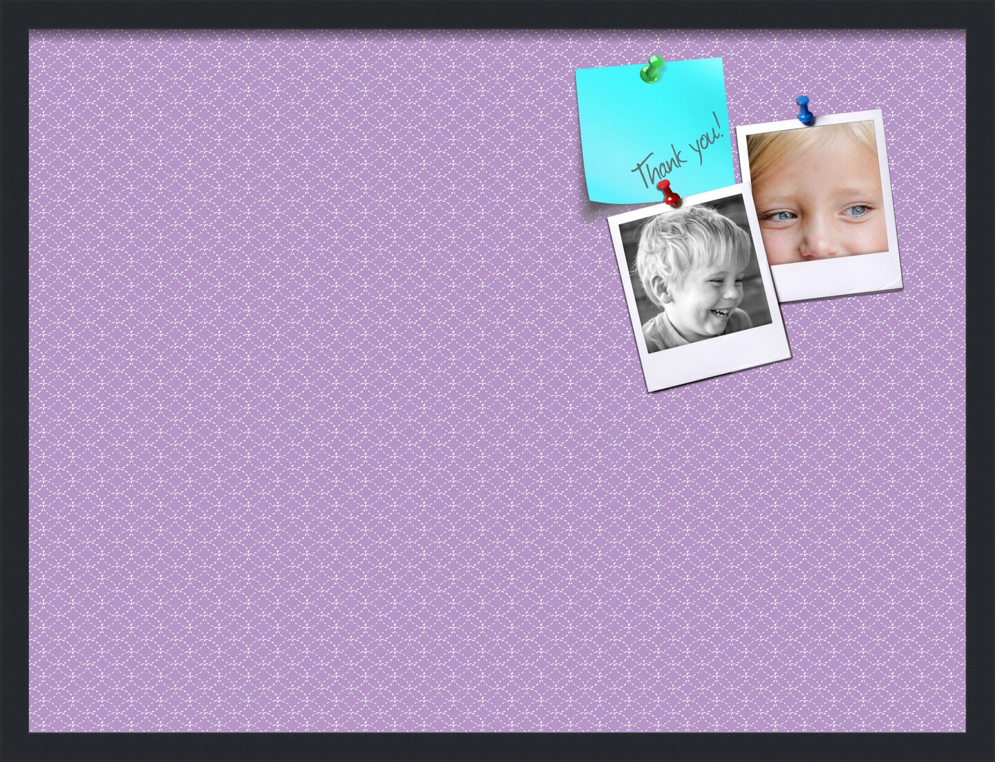 PinPix Custom Bulletin Board Purple Circles Poster Board Has a Fabric Style Canvas Finish, Framed in Satin Black, by ArtToFrames (PinPix-493)