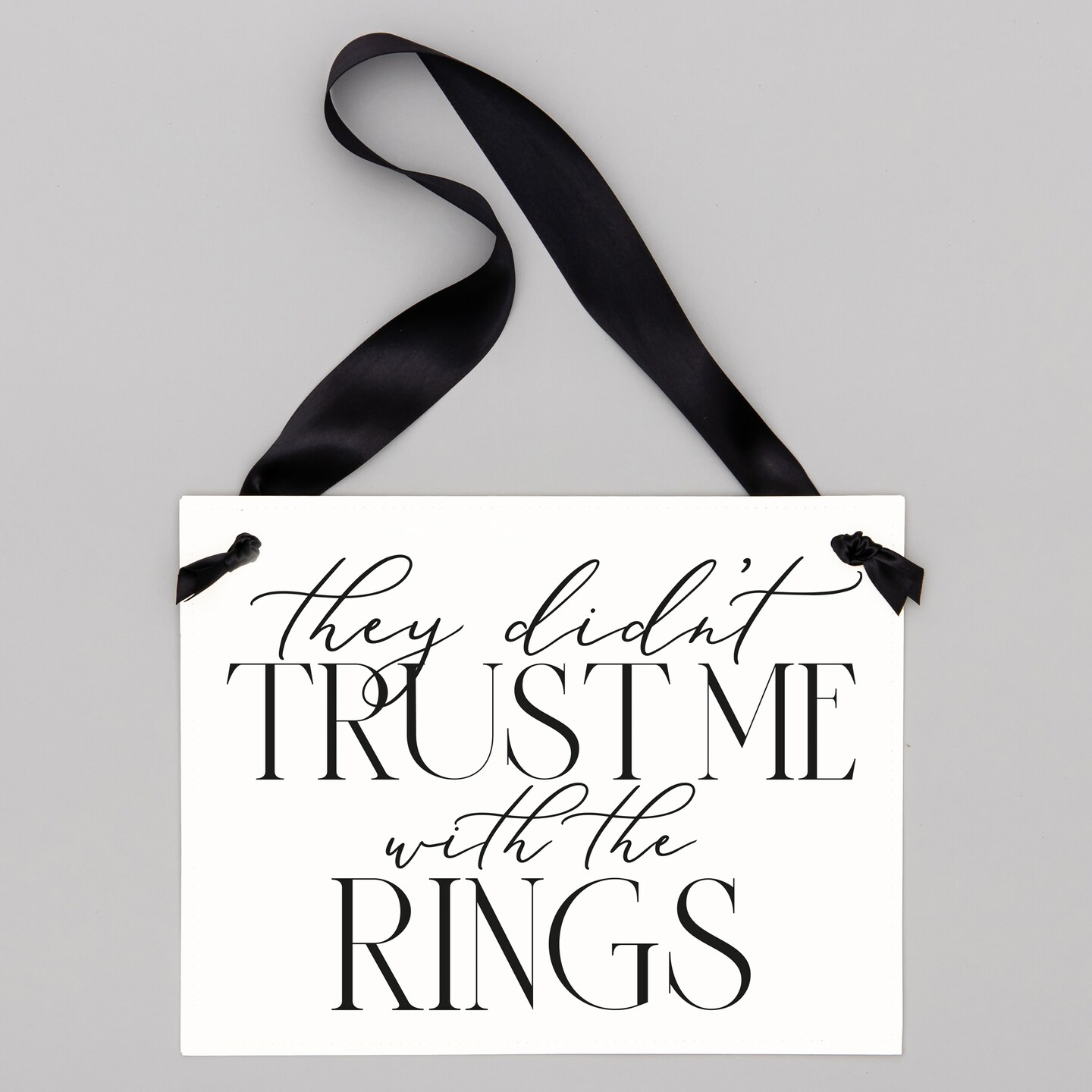 Ritzy Rose Funny Ring Bearer Sign - Black on 11x8in Ivory Linen Cardstock with Black Ribbon