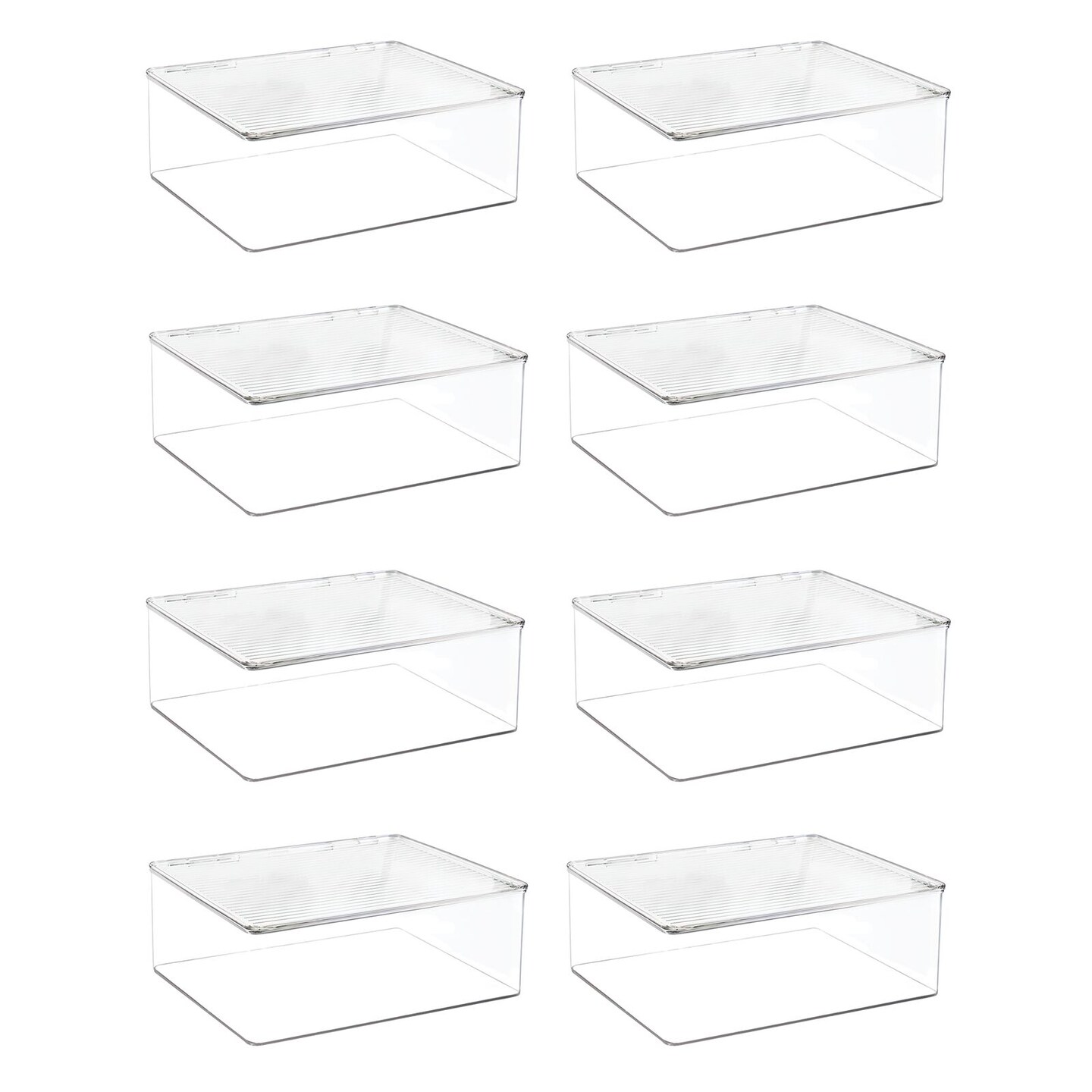 mDesign Plastic Craft Room Stackable Storage Box with Hinge Lid, 8 Pack, Clear