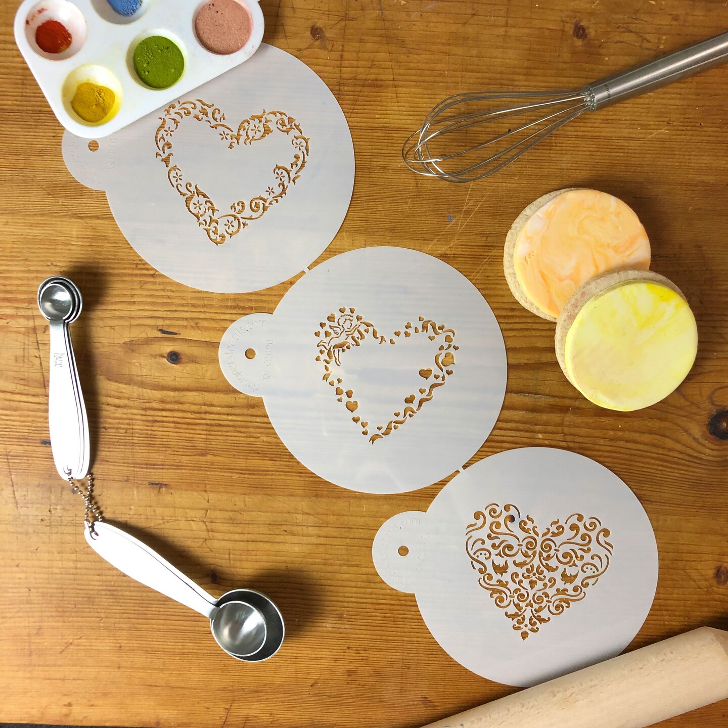 Swirl Valentine Heart Cookie Stencils | C202 by Designer Stencils | Cookie Decorating Tools | Baking Stencils for Royal Icing, Airbrush, Dusting Powder | Reusable Plastic Food Grade Stencil for Cookies | Easy to Use &#x26; Clean Cookie Stencil