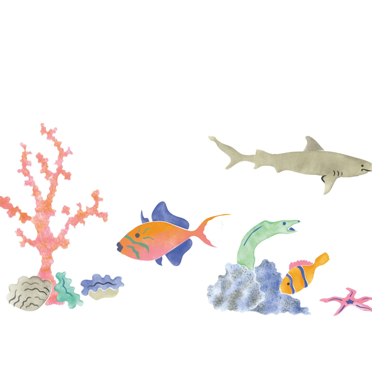 Sea Life Wall Stencil | 1246 by Designer Stencils | Animal &#x26; Nature Stencils | Reusable Art Craft Stencils for Painting on Walls, Canvas, Wood | Reusable Plastic Paint Stencil for Home Makeover | Easy to Use &#x26; Clean Art Stencil