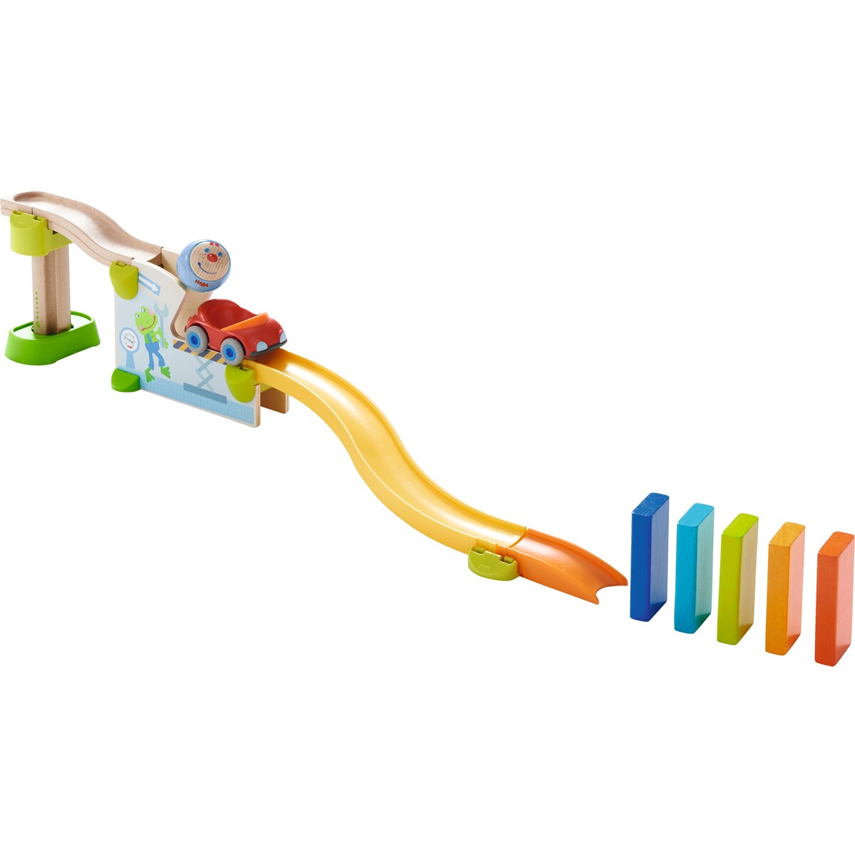 HABA Kullerbu Theme Set - Jump into Car Dominos - 15 Piece Playset - Use as a Standalone Set or an Expansion
