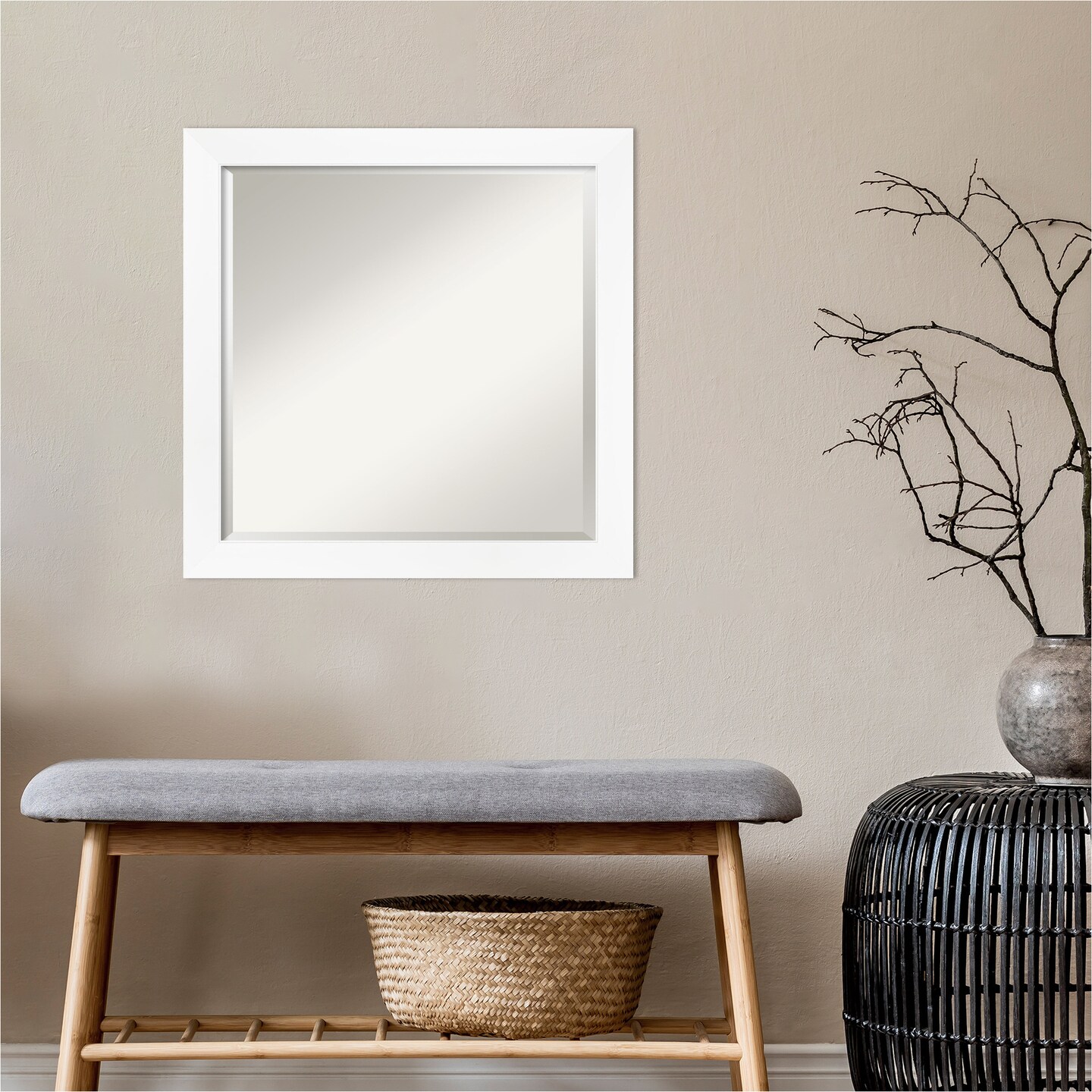 Beveled Bathroom Wall Mirror, Cabinet White Narrow Frame