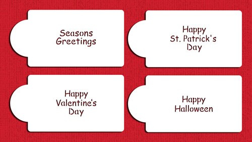 Holiday Sayings Stencils: Seasons Greetings, Happy St Patrick's Day, Happy  Valentines Day, Happy Halloween, C249 by Designer Stencils, Cookie  Decorating Tools, Baking Stencils for Royal Icing, Airbrush, Dusting  Powder