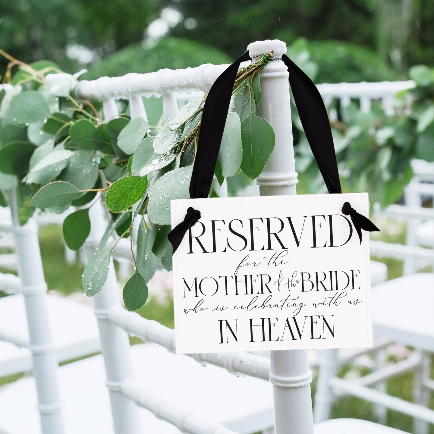 Ritzy Rose Mother of the Bride Memorial Sign - Black on 11x8in White Linen Cardstock with Black Ribbon