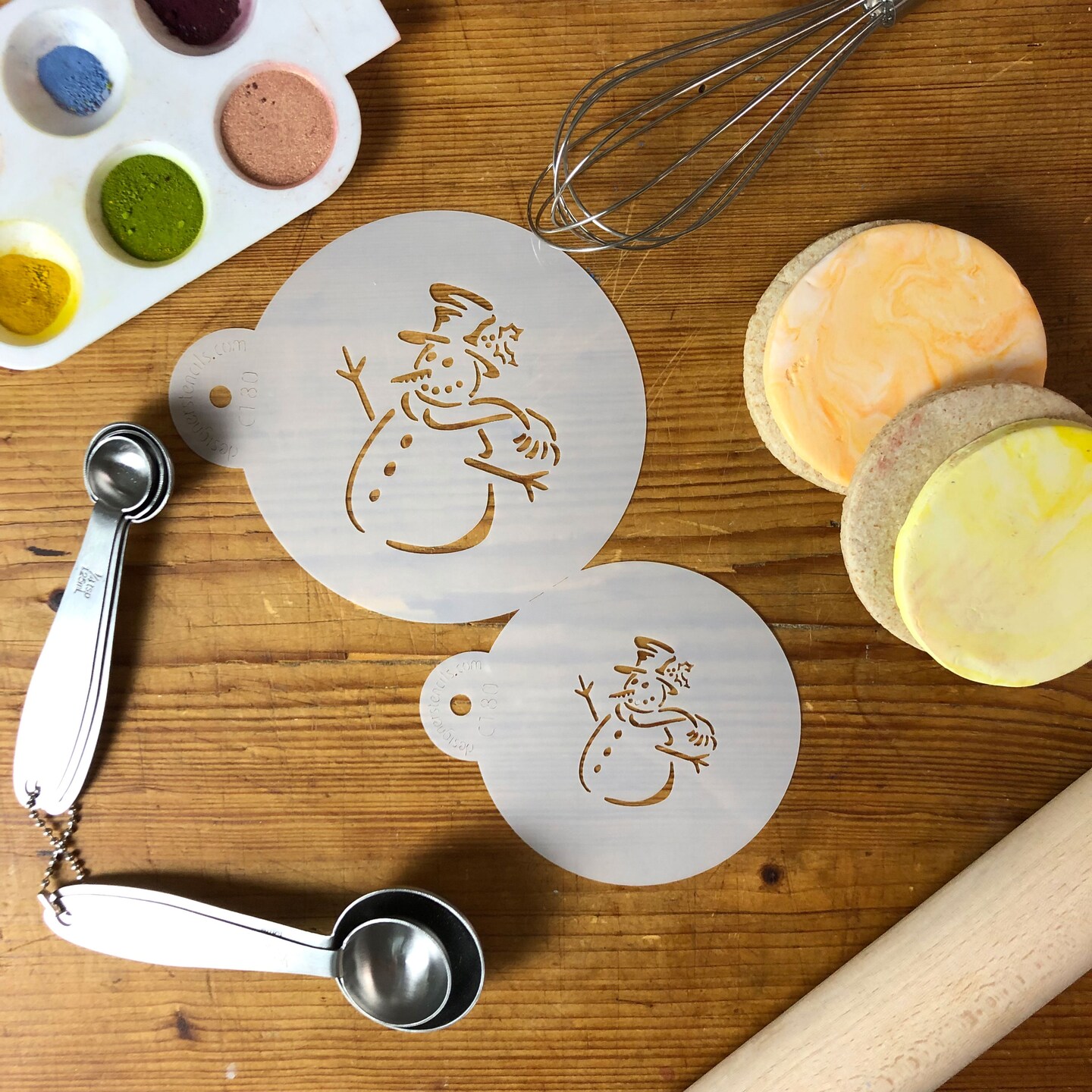 Snowman Cookie Stencil | C180 by Designer Stencils | Cookie Decorating Tools | Baking Stencils for Royal Icing, Airbrush, Dusting Powder | Reusable Plastic Food Grade Stencil for Cookies | Easy to Use &#x26; Clean Cookie Stencil