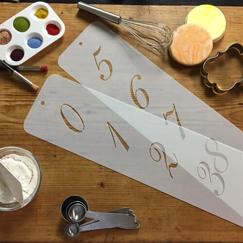 2.25-Inch Script Numbers Cake Stencils | C143 by Designer Stencils | Cake Decorating Tools | Baking Stencils for Royal Icing, Airbrush, Dusting Powder | Reusable Plastic Food Grade Stencil for Cakes | Easy to Use & Clean Cake Stencil