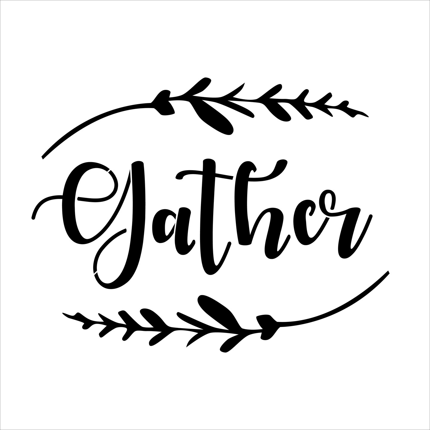 Gather with Leaf Sprigs Embossing 12 x 12 Stencil | FS019 by Designer Stencils | Word &#x26; Phrase Stencils | Reusable Stencils for Painting on Wood, Wall, Tile, Canvas, Paper, Fabric, Furniture, Floor | Reusable Stencil for Home Makeover