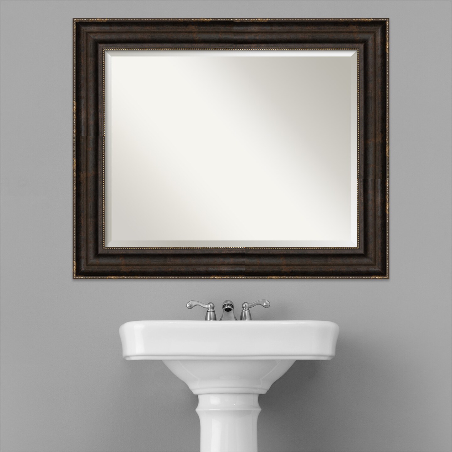 Beveled Bathroom Wall Mirror, Stately Bronze Frame