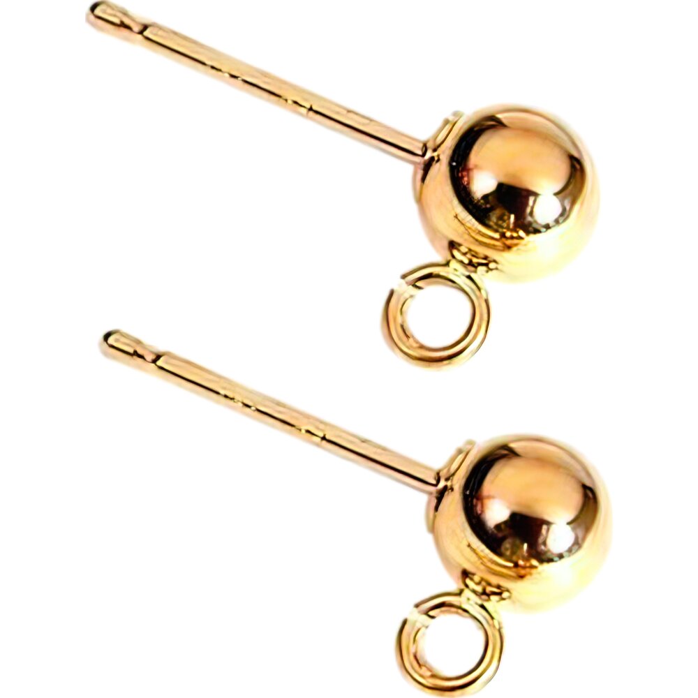 2 14K Gold Ball Stud Earrings With Loop Piercing Jewelry 4mm