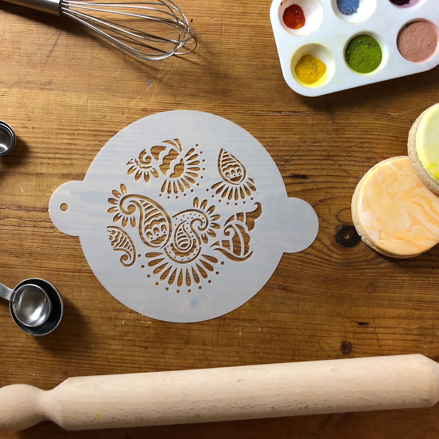 5-Inch Mehndi Cake Stencil Top | C389 by Designer Stencils | Cake Decorating Tools | Baking Stencils for Royal Icing, Airbrush, Dusting Powder | Reusable Plastic Food Grade Stencil for Cakes | Easy to Use & Clean Cake Stencil